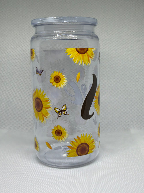 Cozy Petal 16 oz Acrylic Cup – "Love" with Sunflowers