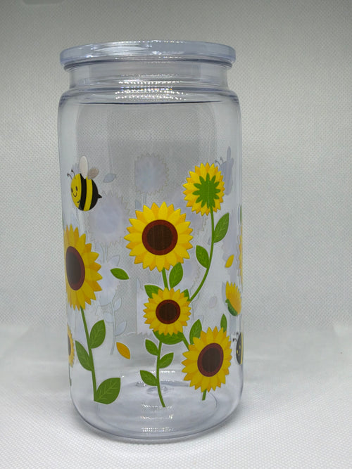 Cozy Petal 16 oz Acrylic Cup –  Bees and Sunflowers
